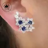 Stud -oorbellen drlove temperament cz voor vrouwen roman blauw bloemontwerp briljante vrouwelijke feestaccessoires cadeauverklaring sieraden