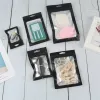 100pcs mat siyah alüminyum folyo pencere fermuarlı kilit torbası yeniden kapatılabilir tırnak etiketleri atıştırmalık toz kozmetik X-mas hediyeleri asılı torbalar