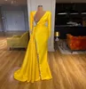 Sirène jaune robes de bal formelles manches longues cristaux brillants en V couche en V robe de soirée robes de fête pleine longueur 7000887