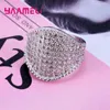 Cluster Anneaux Classic Fashion Géométrique Géométrique Crystal Wide Ring Engagement Cérémonie de mariage Bijoux 925 STERLING Silver For Women Men