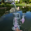 Fab Egg Turbine Perc Hookahs Unique Bongs 14mm Double Recycler Percolator Water Pipes Green Purple Pink Oil Dab Rigs With Bowl Glass Bong