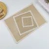 1pcs Burlap Table Mats Lace Placemats Sets Nature Jute Woven Tableware Mats Wedding Party Supply for Coffee Tea Pads Home Decor