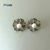 Bengelen oorbellen fyuan ontwerp vintage zilveren kleur bloemen parel drop -steentjes voor vrouwen