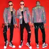 Bühnenbekleidung Nachtclub Bar DJ Sänger Fantasy Color Flash Diamond Motorrad Mode Lederjacke Herren Freizeitleistung Kleidung