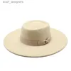 넓은 가슴 모자 버킷 모자 9cm 넓은 갈색 활 모자 우아한 복고풍 스타일 영국 양모 재즈 모자 겨울 단색 파나마 모자 Y240409