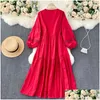 Robes décontractées de base boho maxi robe femme broderie imprimer lanterne manche ôte femelle vestiaire en forme de vestide à lacets del dho0n