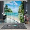 Shower Curtains 3D Seaside Sandy Beach Scenery Pattern Bath Curtain Waterproof Fabrics Bathroom Products