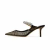 Bing Sandales en strass de cristal Embellies Mules à talons hauts Black Lace Flore Covery Cover Talons Slippers Point Toe Femmes Chaussures habillées 35-43