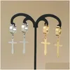 Stud Earrings 2024 Fashion Titanium Steelpersonalized Cross Ear Clip Stainlesssteel Hip Hop Trendy Earringsstud Jewelry Drop Delivery Ot9Rk