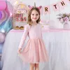 Mädchenkleider Vikita Girls Star Print Kleid Kinder rosa Prinzessin Langarm Frühling Herbst Casual Mesh Tulle Lace Lace Party