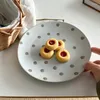 Plates Japanese Style Ceramic Plate 7.5 Inch Bolka Dots Flat Round Tableware Breakfast Bread Sausage Fried-Egg Dessert Cake