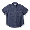 Casual shirts voor heren rode korte mouw denim werk shirt retro button-down slijtage blauw