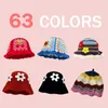 63Colors Koreaner handgefertigter Eimer Hut Herbst Hut Frauen Strickhut Y2K Mode Blumen Wintermützen Fischer Hut 240325