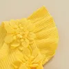 의류 세트 아기 여자 여름 의상 유아 소매 소매 플로럴 프린트 리브 베드 로맨 드레스 머리띠 2 조각 0-24 개월 동안 세트
