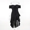 Casual klänningar harajuku y2k gotisk svart klänning kvinnor sexig fyrkantig krage e-tjej lång 2024 spets upp bandage elegant bodycon sommar