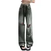 Streetwear vintage gescheurde vrouwen baggy jeans 2024 Nieuwe hoge taille denim breedbeen broek vrouw y2k e-girl stijl losse casual broek