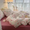 İns pembe düz renkli yatak seti kızlar erkekler tek çift boyutlu düz sayfa nevres kapak yastık kılıf yatak çarşafları ev tekstil