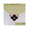 Band Rings Four Leaf Clover Ring Natural Shell Gemstone Gold Plated 18K For Woman Designer T0P Highest Counter Quality Jewelry Fashi Dhgq3