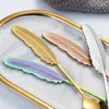 Coffee Scoops Long Handle Feather Stirring Spoon Stainless Steel Honey Mixing Teaspoon Ice Cream Dessert Scoop Decor For Kitchen Cake