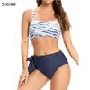 Dames badmode shekini dames bikini set veter bandeau 2 -delige zwempak hoge taille buikbesturing badpak stropdas side zomer