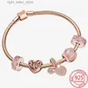 BANGGLE 100% autentico 925 sterling in argento a forma di cuore Gold Gold Familro Bracciale set rosa Murano Cryens Womens Bracciale Set Gift YQ240409