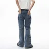 Custom Made Hip-hop Workwear Heavy Industry Bootcut Pockets American High Street Denim Trousers Cargo Jeans for Men