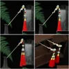 Hair Clips Barrettes Chinese Stick Bun Headdress Retro Metal Chopsticks With Red Tassel For Woman Styling Hairdressing Salon Drop Deli Dhucd