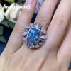 Cluster Rings PANSYSEN Trendy 925 Sterling Silver 10 12MM Radiant Cut Aquamarine High Carbon Diamond For Women Fine Jewelry