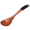 Spoons 18Cm Wooden Long Handle Rice Soup Cooking Spoon Large Ladder Kitchen Accessories Pot Tableware Drop Delivery Dh2Ti