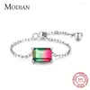 Clusterringen Modian Solid 925 Sterling Silver Emerald Cut Candy Tourmaline Chain Link Verstelbare ring voor vrouwen Fijne vrouwelijke sieraden