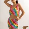 Women'S Tanks & Camis Womens Handmade Women Chain Mail Disc Sequin Work Mini Dress In Rainbow Chainmail And Skirt Set Drop Delivery Ap Dhfmh