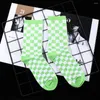 Women Socks Korea Harajuku Fashion Check Street Sports Print Skateboard Hip Hop Geometric Checkerboard