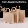 Shopping Bags Large Capacity Bag Jute Handbag With Bamboo Loop Handles Women Girls Tote Portable Storage Beach