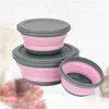 Bowls 3PCS/Set Folding Silicone Bowl With Lid Portable Lunch Box Student Instant Noodles Baby AntiDrop Travel Picnic Crisper