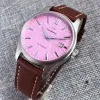 39 mm vintage NH35A Automatic mécanical hommes montre un style pilote rose bleu cadran noir 20atm