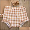 Kleidungssets Goocheer 3PCS Baby Girl Kleidung Set Kleinkind geboren im Herbst Langarm BodySuit Tops Plaid Shorts Stirnband-Outfit 0-24 m Drodhkos