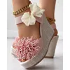 Sandali donne modalità floreale decorazione bowknot lady lady piattaforma estiva alla caviglia cuneo cuneo casual uscite scarpe