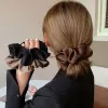 Mulher coreana Grande elegante elástico de seda elegante banda de cabelo cetim scrunchies de cor sólido