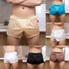 Imitação de roupas de sono masculina de pijamas de cetim de seda shorts homens suaves calcinha confortável calma de baús de boxer machos lustrosos de roupas caseiras soltas