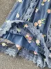 カジュアルドレス女性ヴィンテージレースロングドレス春夏エレガントな刺繍メッシュフレンチブルーパーティーレディースAラインフローラルローブ