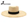 Damer Raffia Hat With Elegant Bow Korean Style Straw Women Flat Top Panama UV Protection Summer Vacation Cap240409
