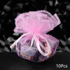 Sacs de rangement 10pcs / lot Drawable Organza Sac Favor Marrik Christmas Gift Bijoux Emballage Pouche de fête d'anniversaire Festival Decor Fournitures