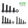 260/300/415/720 Pcs M2 M3 M4 M5 Hex Socket Screw Set Round Cap Head Screws DIN912 Bolts Nuts Assortment Kit Black 12.9 Grade