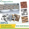 KPS 30pcs DIY Selbstklebend 3D Tapeten Stein Muster wasserdichte Wandaufkleber Ziegel für Küchen Wohnzimmer Haus Dekoration