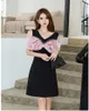 Robes décontractées tingfly femmes mode décor de bowknot froide la robe d'été épaule Lady chic slim fit vestidos noirs mini elbise courte