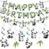 Feestdecoratie schattige panda spiraal bamboe gelukkige verjaardag banner hangende hangende thema decoraties baby shower benodigdheden