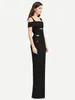 Casual Dresses Modphy 2024 Women Black Sexy Hollow Out Sleevelss Bodycon Maxi Dress Bandage Red Carpet Celebrate Evening Party Long Vestidos