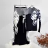 Эластя Miyake Плиссированный костюм для женщин 2023 Печатный палочку с длинным рукавом для похудения наборы юбки эластичной талии N9110 240403