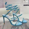 2024 Yeni Yüksek Topuk Sandalet Kadın Strass Ayakkabı Ayak Bileği Sarısı Yüksek Hee Düğün Kristal Yılan Lüks Tasarımcı Moda 9.5cm RC Cleo Rene Caovilla