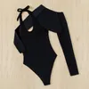 Kvinnors badkläder 2024 Pure Black 2-Piece Set Women One-Piece Sexig baddräkt Girl Långärmad bodysuit Beach Bathing Suit Beachwear